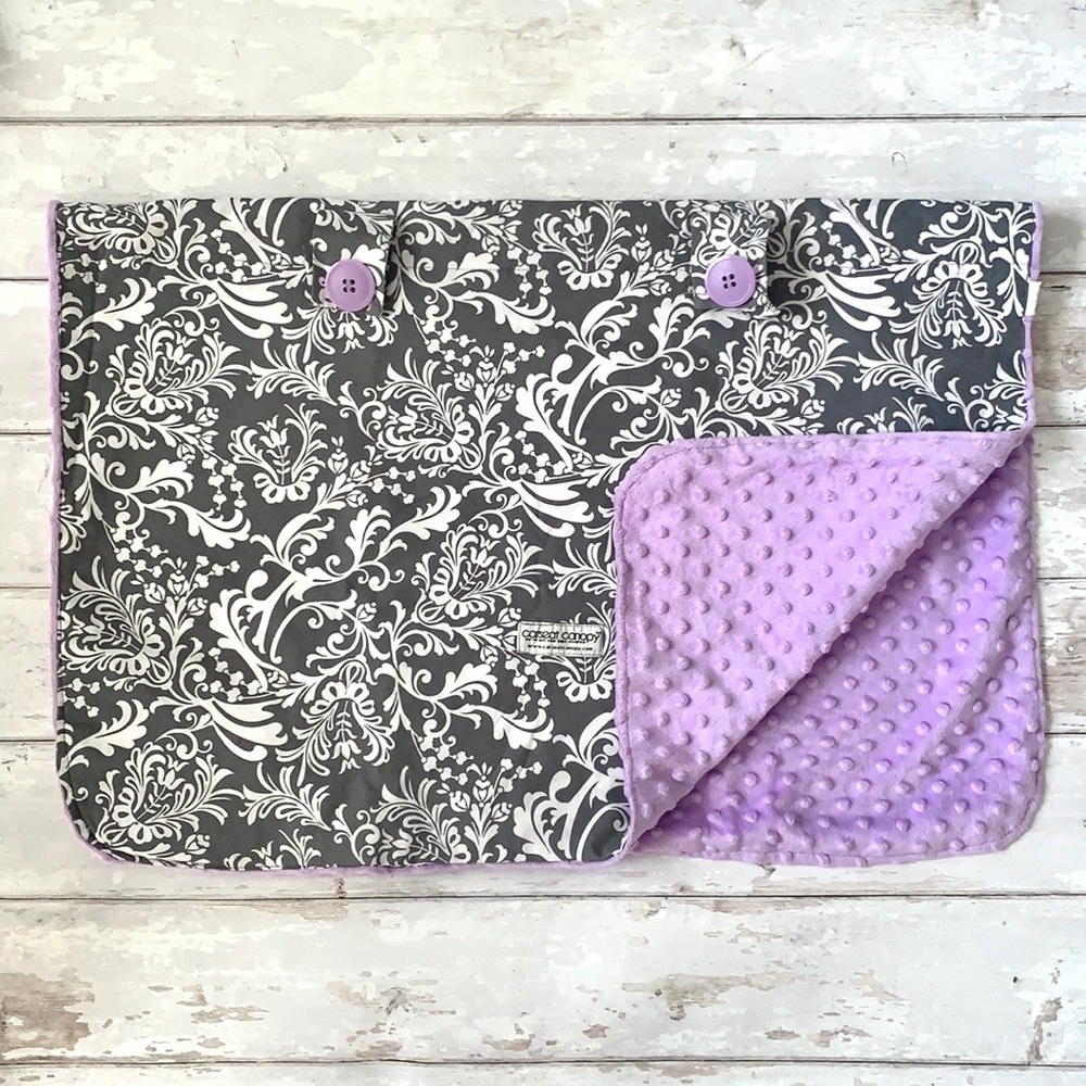 Car Seat Canopy Belle Design Purple & Gray Baby Carseat Fleece Minky Back